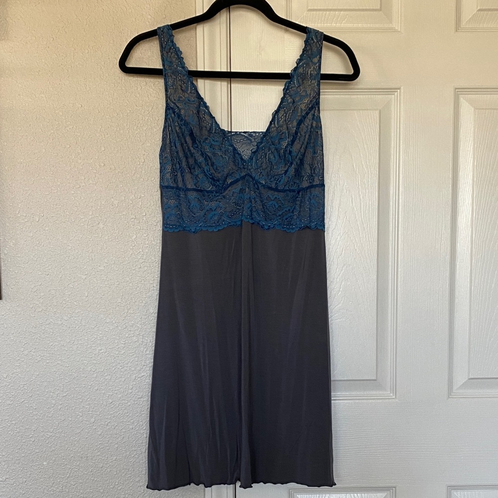 Samantha Chang Teal Lace and Charcoal Chemise